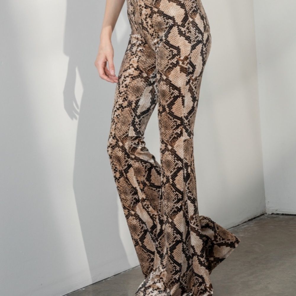 Buttery Soft Animal Snakeskin Print VELVET Bell Bottom Flare Pants - Picture 6 of 14